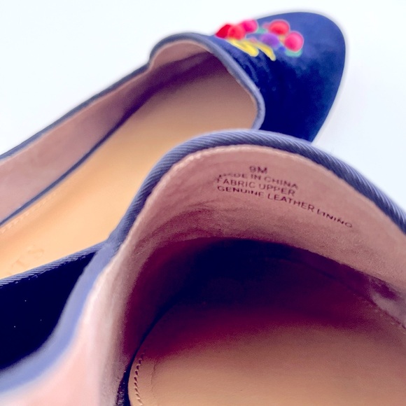 Talbots Navy Velvet Christmas Wreath Flats, Size 9 - Picture 5 of 7